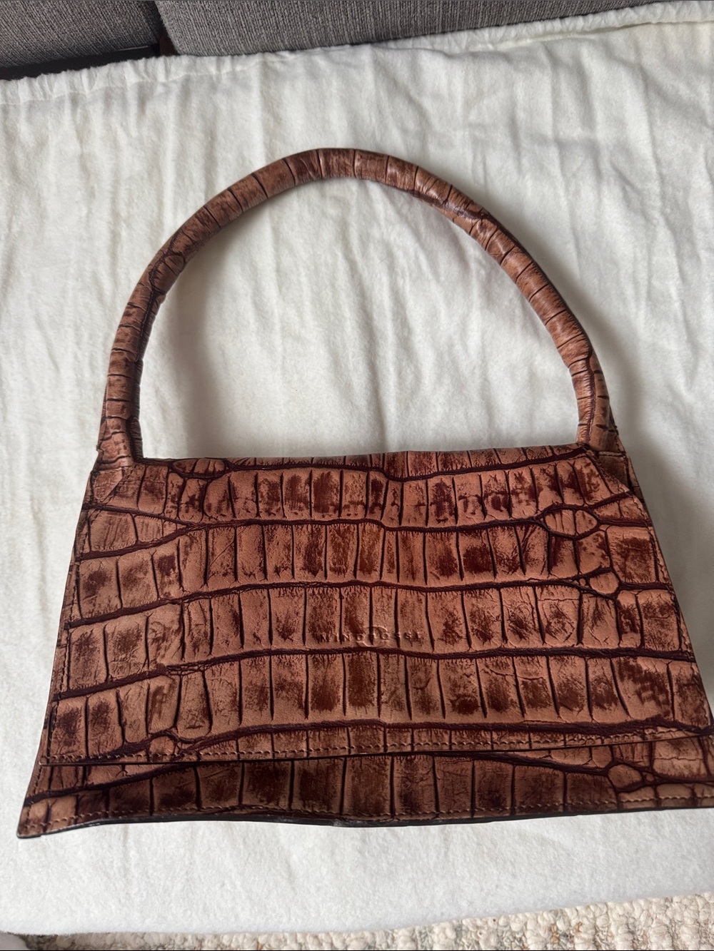 Brown Croc-Embossed Shoulder Bag